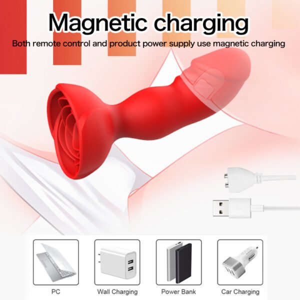 Rose Magnetic Remote Control Anal Plug | Vibrating Silicone Butt Plug for Men & Women