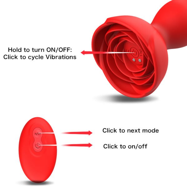Rose Magnetic Remote Control Anal Plug | Vibrating Silicone Butt Plug for Men & Women - Image 6