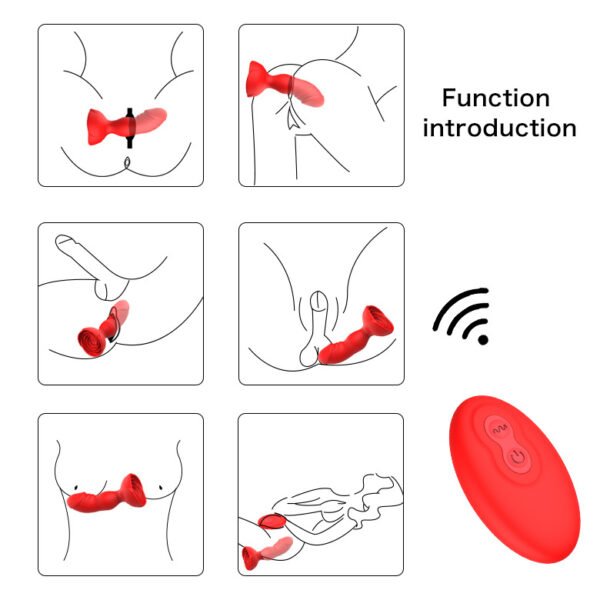 Rose Magnetic Remote Control Anal Plug | Vibrating Silicone Butt Plug for Men & Women - Image 2