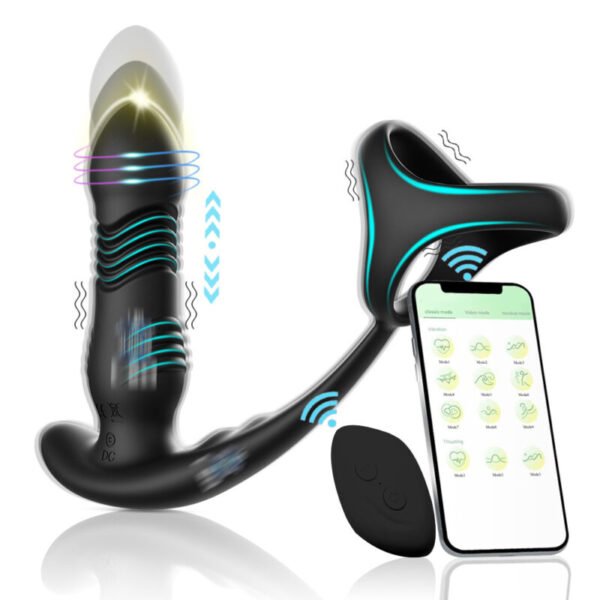 Automatic Prostate Massager Vibrating Anal Plug with Stretchable Cock Ring