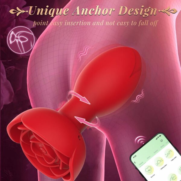 Rose Rotating Anal Plug with APP Control | Silicone Vibrating Butt Plug for Men & Women