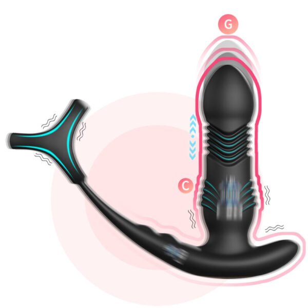 Automatic Prostate Massager Vibrating Anal Plug with Stretchable Cock Ring - Image 2