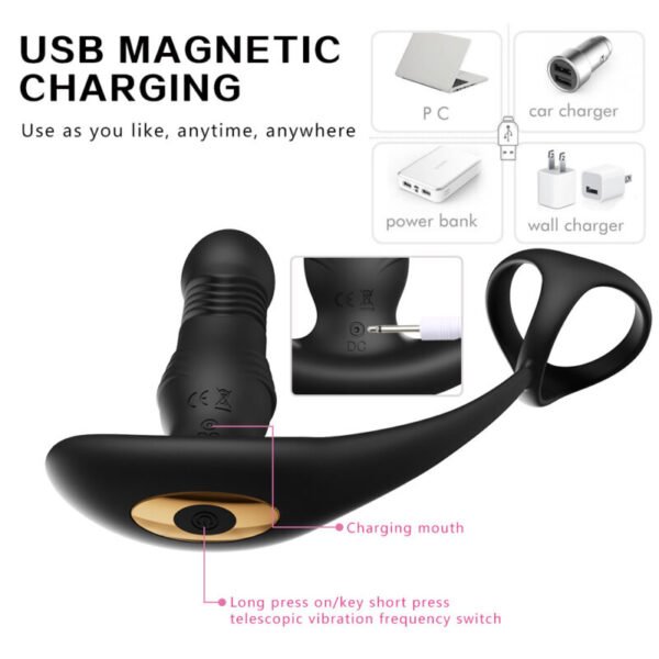 Automatic Prostate Massager Vibrating Anal Plug with Stretchable Cock Ring - Image 4