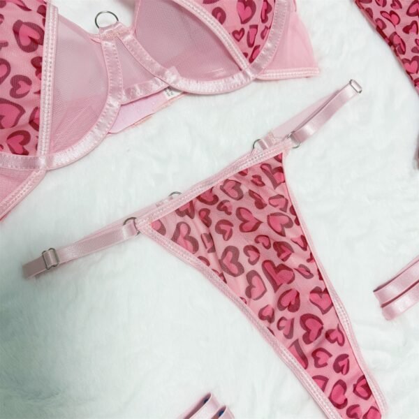 Pink Leopard Print Lingerie Set | Metal Chain Sexy Roleplay Outfit - Image 6