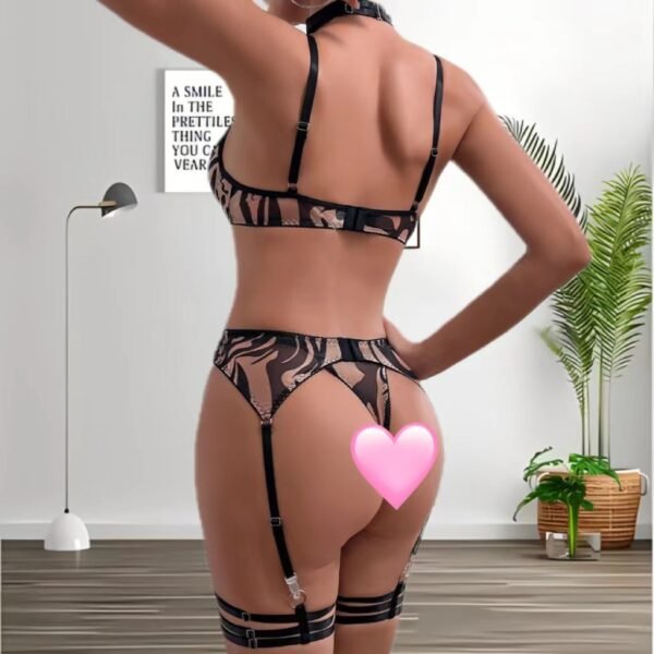 Sheer Zebra Print Lingerie Set | Sexy Three-Piece Mesh Lingerie - Image 3