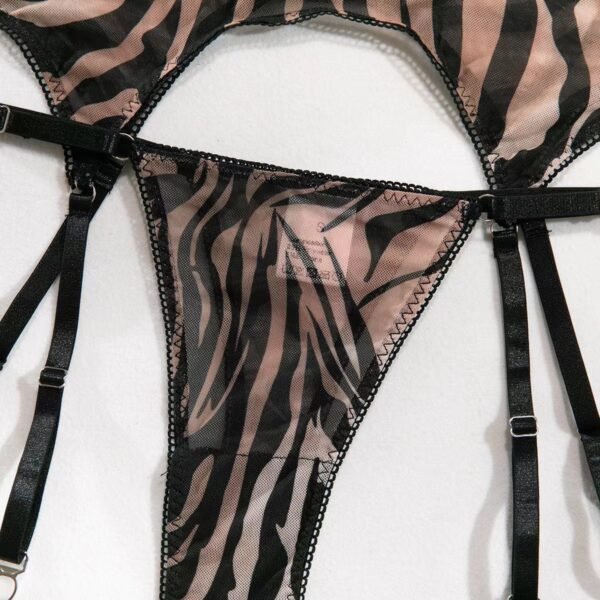Sheer Zebra Print Lingerie Set | Sexy Three-Piece Mesh Lingerie - Image 5